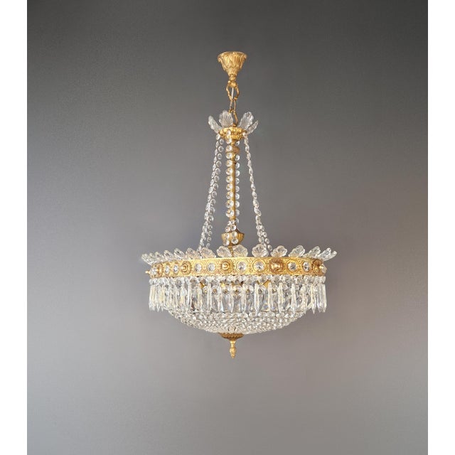Antique Oval Empire Style Crystal Chandelier Brass Neoclassical Light Restored For Sale - Image 14 of 15