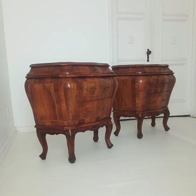 This beautiful and rare night stands are from the 50s - 60s. They were custom made in Italy for Fredericks and Nelson...