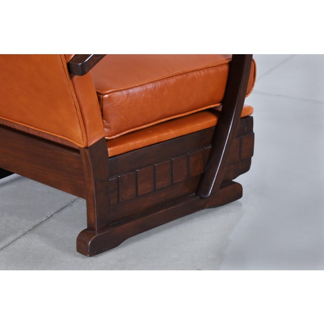 Vintage French Art Deco Leather and Walnut Lounge Chairs, 1940s For Sale - Image 13 of 14