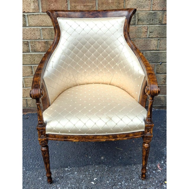 Late 20th Century William IV Style Burl Wood and Diamond Brocade Upholstered Armchair For Sale - Image 4 of 13