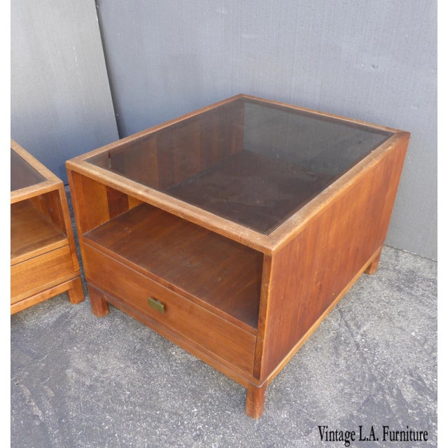 Vintage Danish Mid Century Modern Walnut End Table W Smokey Glass For Sale - Image 9 of 9