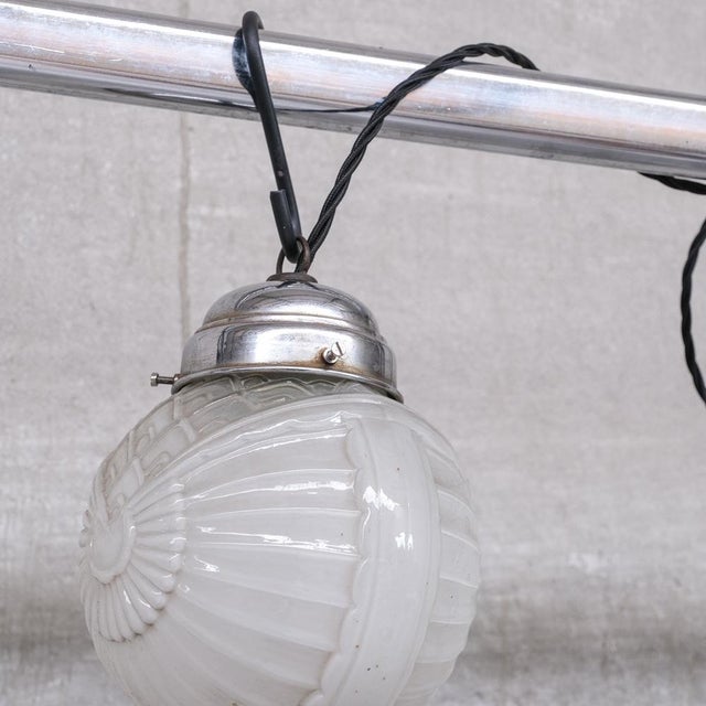 Metal Small Art Deco Glass Pendant Lights, Set of 2 For Sale - Image 7 of 8