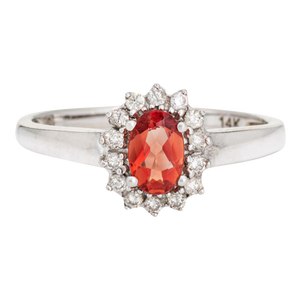Orange Citrine Diamond Princess 14k White Gold Ring Size 7