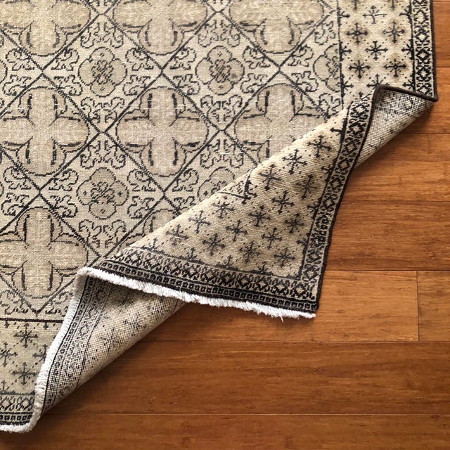 1950s Vintage Turkish Rug: Beige & Dark Brown Geometric Wool Rug | 4'x7' For Sale - Image 5 of 7