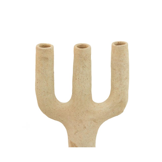 Cream Unglazed Terracotta Trident Sculpture | One of a Kind For Sale - Image 8 of 9