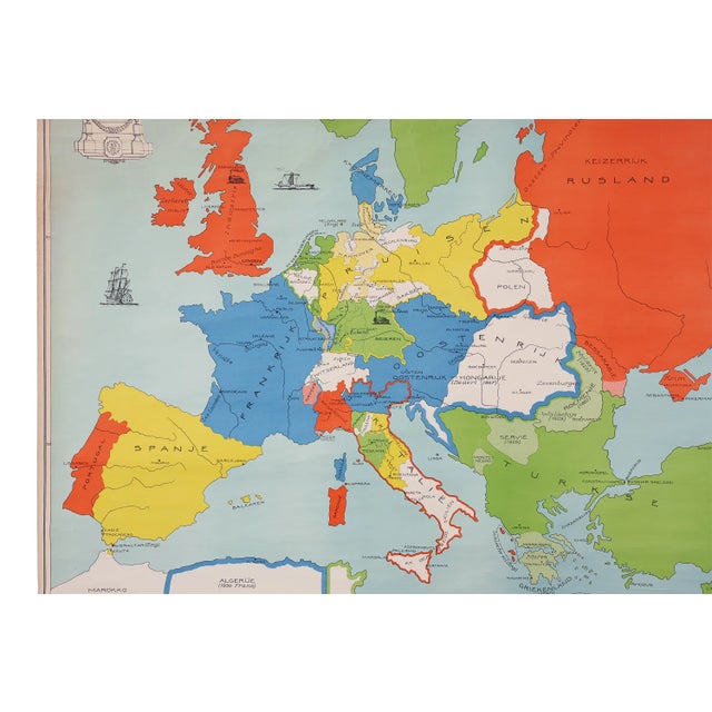 Mid-Century Modern Vintage School Wall Map of Europe 1815-1871, Belgium, 1950s For Sale - Image 3 of 11