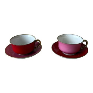 Vintage Victoria Czechoslovakia Porcelain Teacups & Saucers - a Pair For Sale