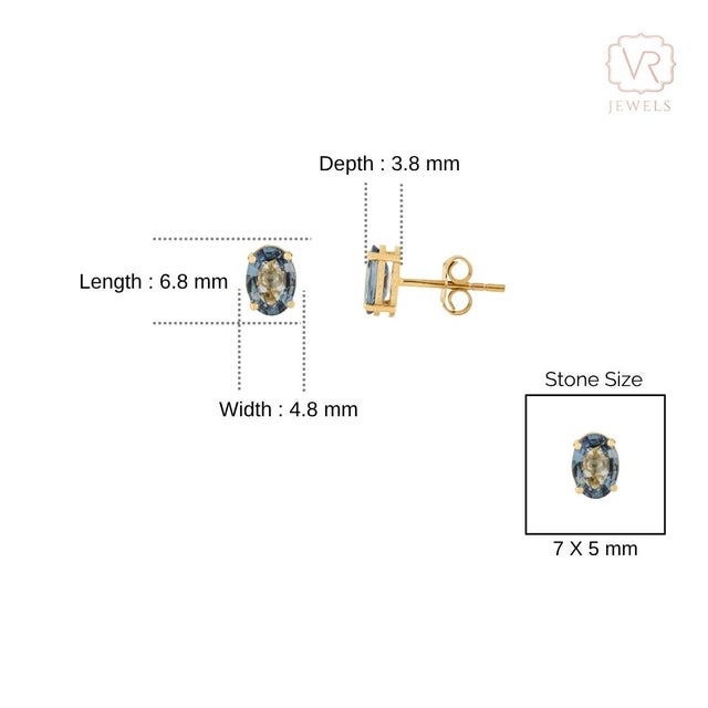 Prong Set 1.88 Ct Blue Sapphire Minimalist Stud Earrings in 14k Gold- A Pair For Sale - Image 10 of 13