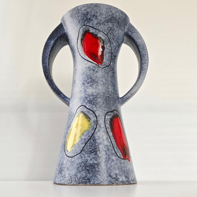 Vintage Vase in Red and Yellow Ceramic, 1950 For Sale - Image 13 of 16