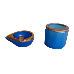Blue Opal Set Ashtray and Cigarette Holder, Set of 2
