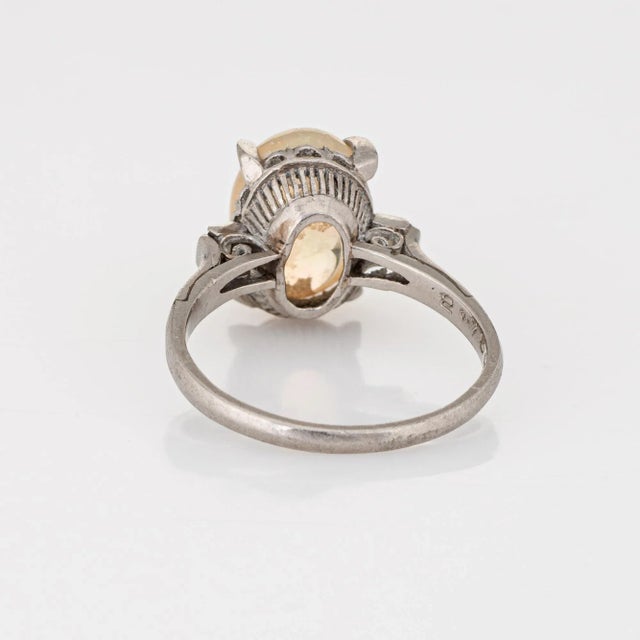 Mid 20th Century 2.75ct Natural Jelly Opal Diamond Ring Platinum Estate Fine Jewelry Size 6 For Sale In Los Angeles - Image 6 of 7