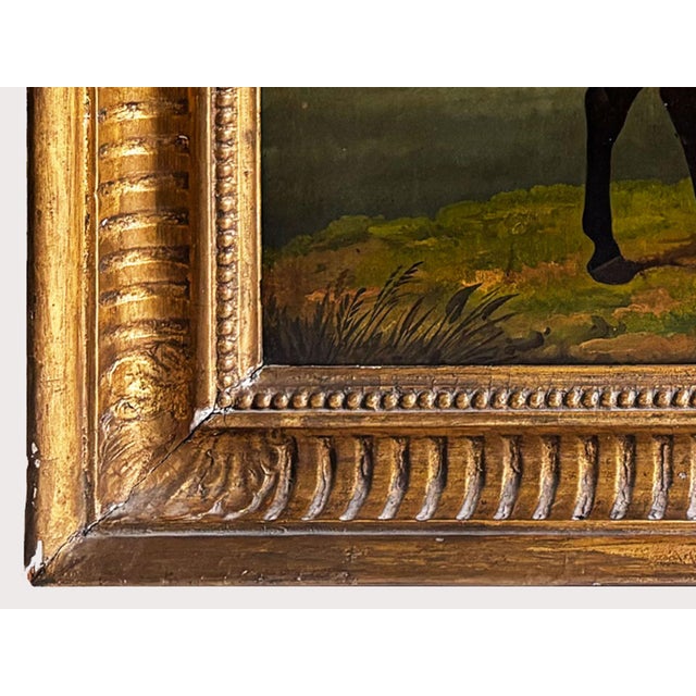 1820s “Dark Bay Hunter in a Landscape” Antique Equestrian Horse Painting Oil on Canvas by James Barenger the Younger For Sale - Image 9 of 12