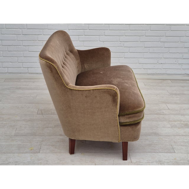 Danish 2-Seater Sofa in Velour & Beech, 1960s For Sale - Image 4 of 18