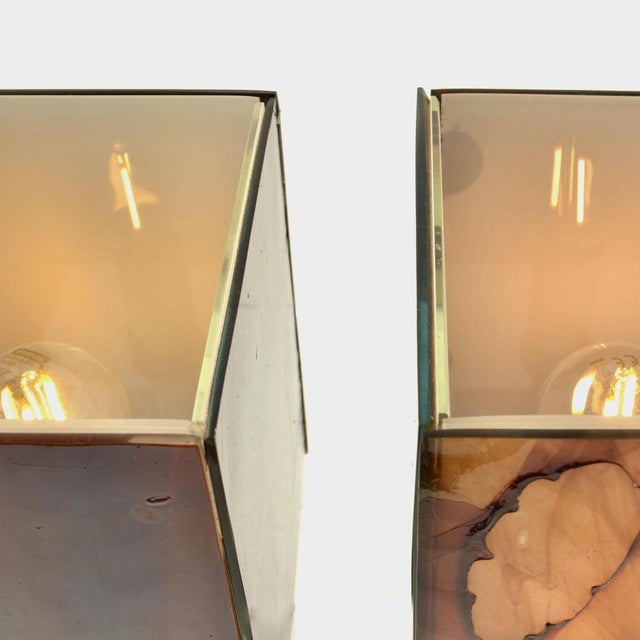 Poliarte Cubic Pink Glass Table Lamps from Poliarte, 1960, Set of 2 For Sale - Image 4 of 12