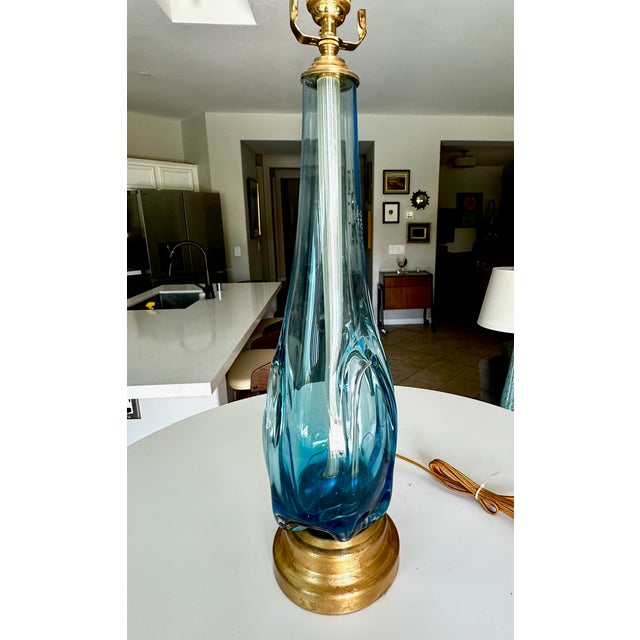 Blue Blue & Clear Seguso Murano Organic Table Lamp For Sale - Image 8 of 15