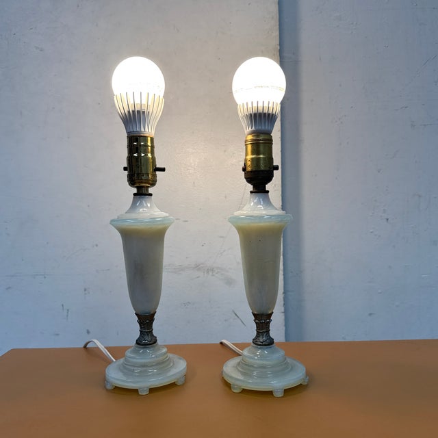 Vintage Opal Iridescent Glass Lamps, Pair For Sale - Image 10 of 12