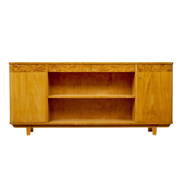 Wood Low Mid-Century Scandinavian Elm and Burr Open Bookcase, 1950 For Sale - Image 7 of 10