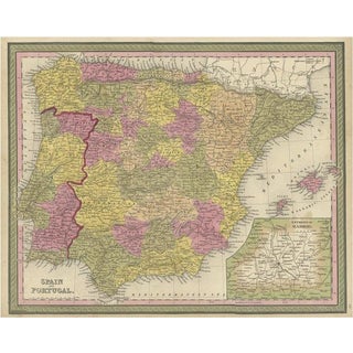 Map of Spain and Portugal with Inset of Madrid, 1846 For Sale