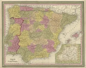 Map of Spain and Portugal with Inset of Madrid, 1846