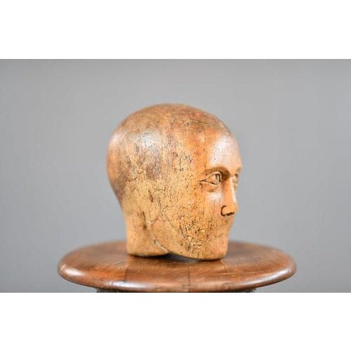 German Carved Wooden Milliners Head, 1890s For Sale - Image 4 of 11