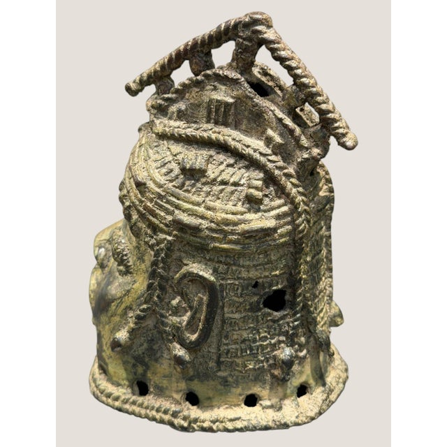 Metal Vintage African Benin Edo Style Cast Brass Bronze Ceremonial Head Sculpture 7.5" For Sale - Image 7 of 15