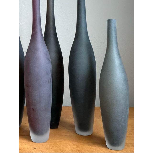 Charcoal Vintage Italian Signed Art Glass Vases - Set of 6 For Sale - Image 8 of 12