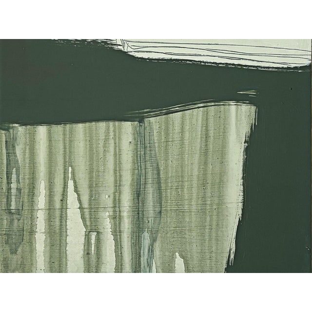 “Serenity Pines" Green Abstract Art in Vintage Frame, Transitional Living Room Art by JTS For Sale - Image 4 of 9