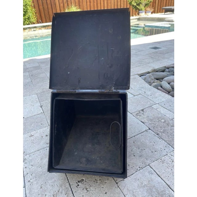 Antique Blackened Metal Coal Scuttle With Brass Handle | English Fireplace Bin For Sale - Image 11 of 12