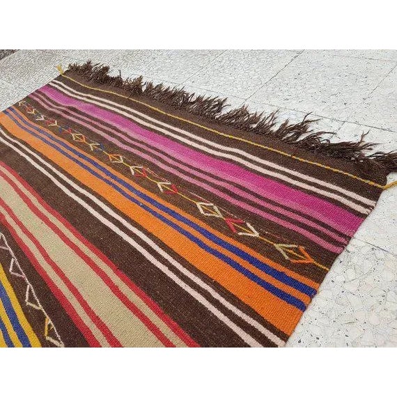 1970s Vintage Turkish Striped Kilim Rug - 4′12″ × 10′5″ For Sale - Image 4 of 6