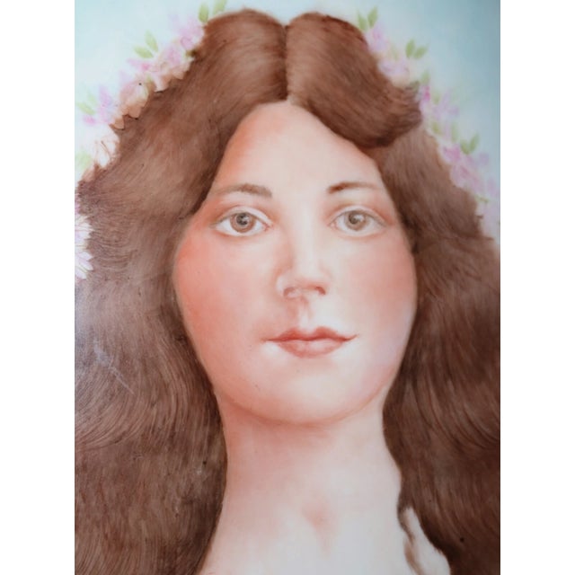 Share Large Antique 19th Century Hand Painted Porcelain Lady Portrait Painting Figural For Sale - Image 4 of 9