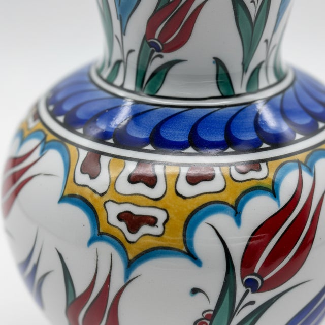 2020s Handmade Ceramic Floral Vase (20cm) Red Tulip and Golden Garden Pattern For Sale - Image 5 of 8