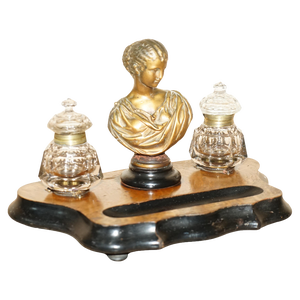 French Bronze Statue on Inkwell Stand, 1880s