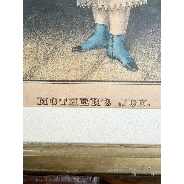 “Mother's Joy” Antique Color Lithograph Print by Kellogg in Carved Wood Adirondack Frame For Sale - Image 10 of 13