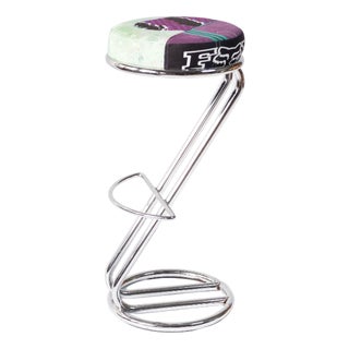 Vintage Chrome Bar Stool with Upcycled Seat Cushions, 1990s For Sale