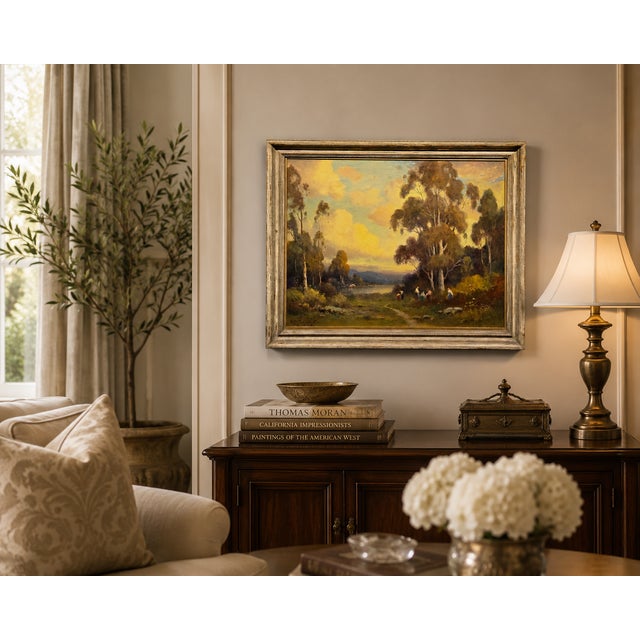 Alexis Matthew Podchernikoff "Picnic by the Pond" Santa Barbara Sunset - Monumental 1920s Oil Painting California...