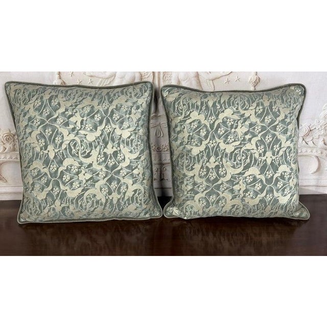 An exquisite pair of custom designer pillows, crafted from the legendary, world-renowned Fortuny fabric — the most coveted...