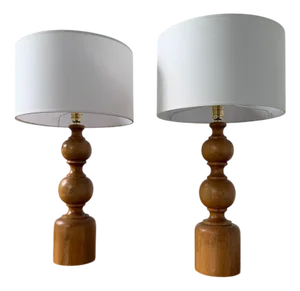 Turned Wooden Lamps, 1950, Set of 2