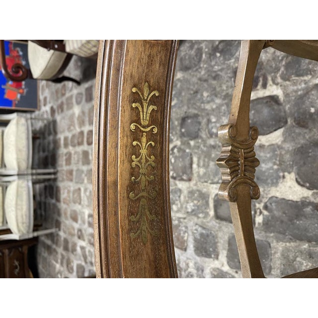 Antique Regency Dining Room Chairs in Brass with Inlaid Backs, 1890s, Set of 2 For Sale - Image 3 of 4