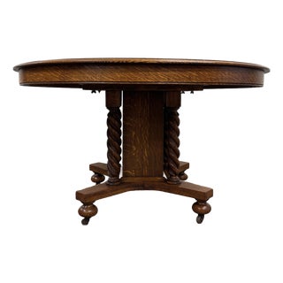 Antique Jacobean Revival Quarter Sawn Oak Tiger Oak Barley Twist Dining Table For Sale