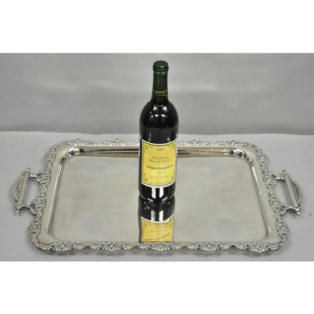 Antique Victorian Silver Plated Pierced Twin Handle Bar Serving Tray by Wilcox. Circa Early 20th Century. Measurements: 1"...