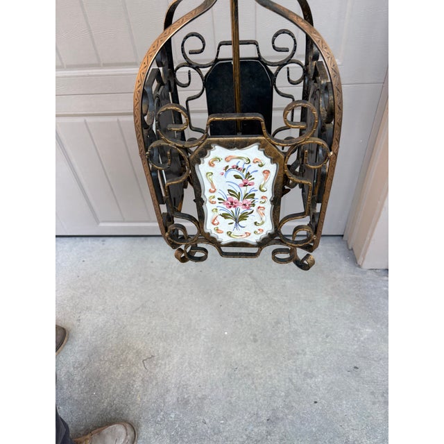 Vintage Gilded Lantern Pendant With Four Dimensional Porcelain Hand Painted Plaques For Sale - Image 4 of 10