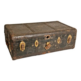 Antique Black Vulcanized Wood Steamer Trunk For Sale