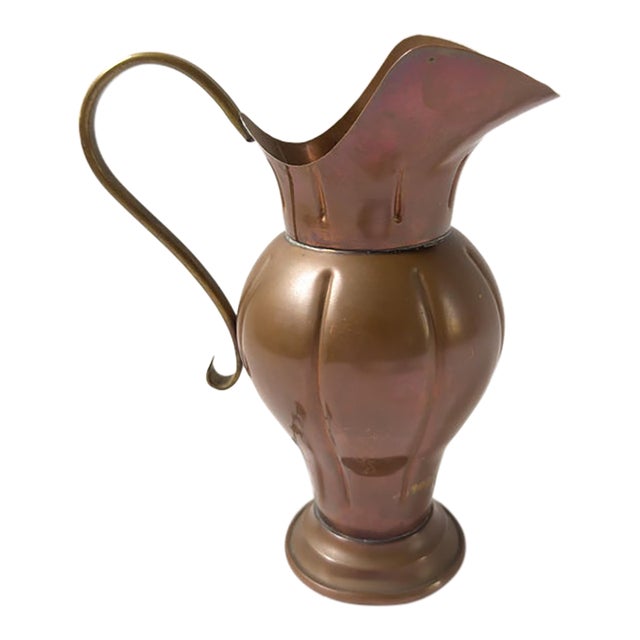 Vintage French Copper Pitcher With Sculptural Brass Handle – Villedieu For Sale