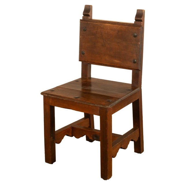 Antique Spanish Colonial Hacienda Walnut Talavera Tile Top Table Six Chairs 1890 For Sale - Image 17 of 17