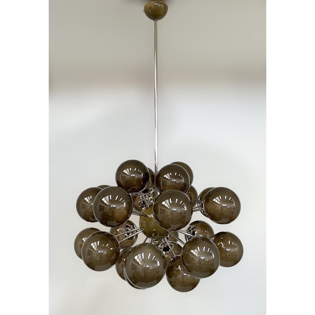 Fabio Ltd 21st Century Ovale Polished Nickel Frosted Smoky Murano Sputnik Chandelier by Fabio LTD For Sale - Image 4 of 8