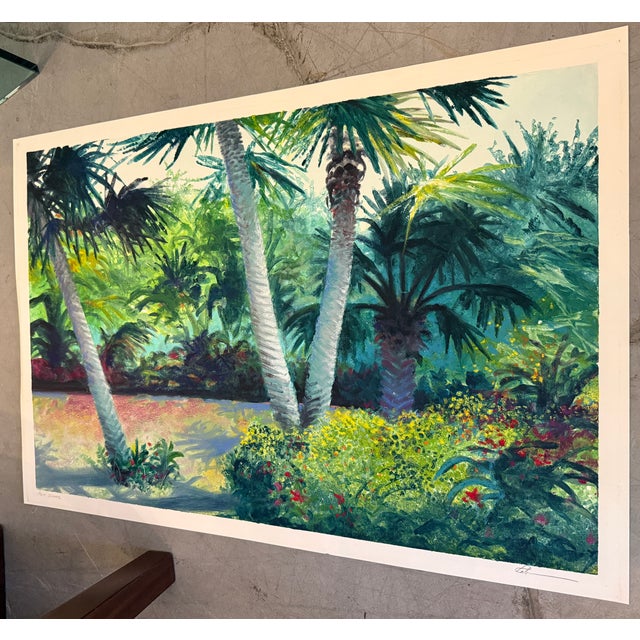 Impressionist "Palm Shade" Large Watercolor Painting For Sale - Image 3 of 11