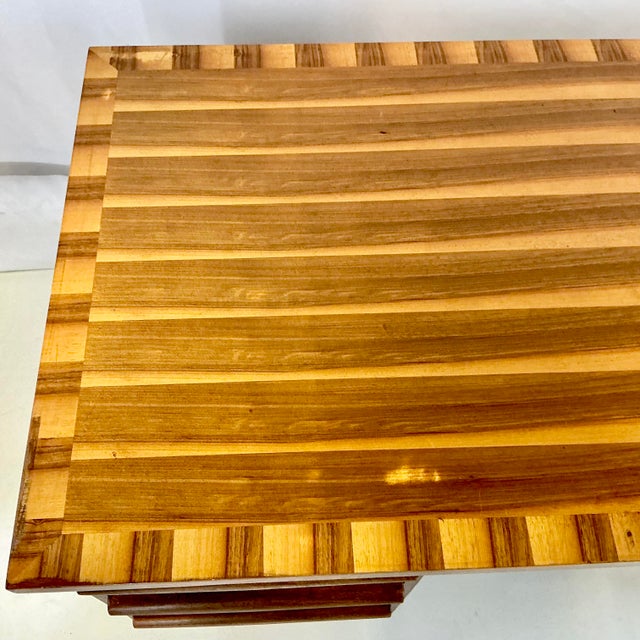 Wood Mid-Century Modern Boho Chic Striped Cedar Top Executive Desk For Sale - Image 7 of 17