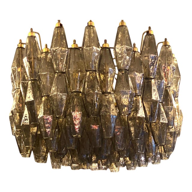 Grey Poliedri Murano Glass Chandeliers in the style by Carlo Scarpa, 1990 For Sale
