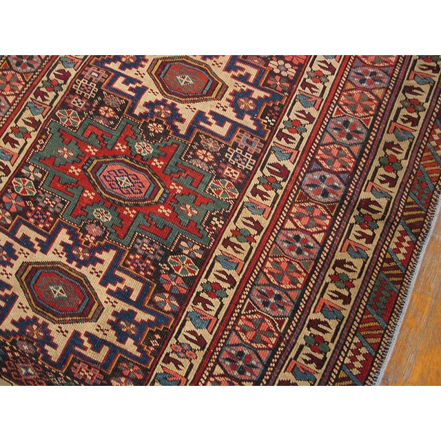 1890s Blue Navy Geometric Tribal Antique Caucasian Shirvan Lesghi Rug 3'6" X 4'6" Hand Knotted Pile Wool Carpet For Sale - Image 4 of 5