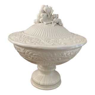 Vintage Italian Ceramic Creamware Footed Compote Centerpiece For Sale
